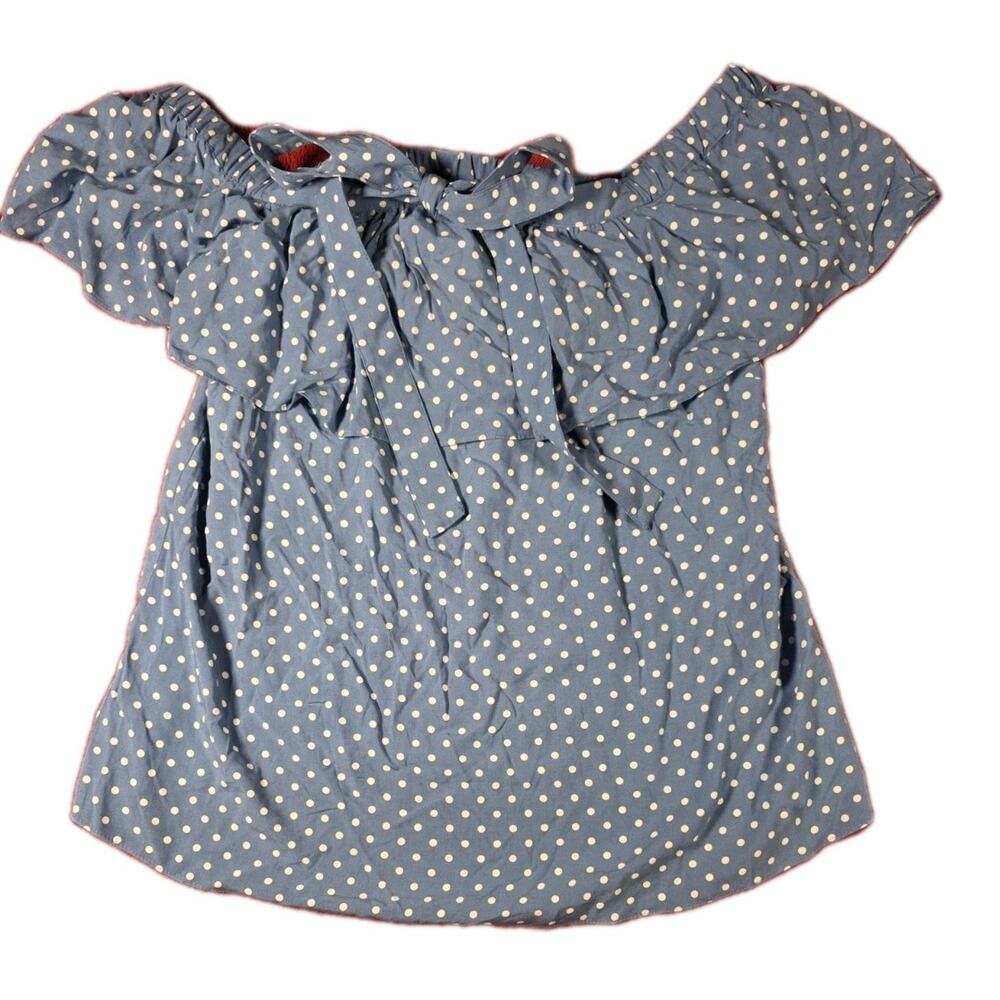 Tommy Hilfiger Womens Polka Dot Off Shoulder Ruffle Top Blue White L NWT